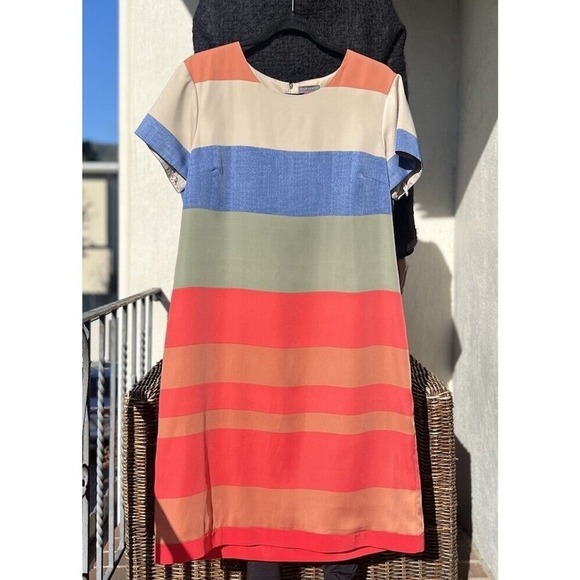 VINCE CAMUTO Color Block Multi-color Stripe Sheath Dress Size 12 Womens Career - Picture 1 of 7